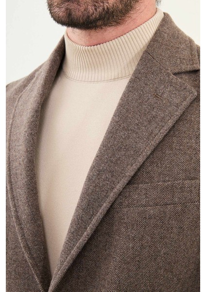 Desenli Slim Fit Mono Yaka Kaşe Erkek Kaban fiyatları