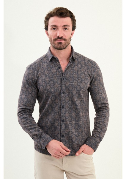 Desenli Slim Fit Uzun Kollu Oduncu Yün Erkek Gömlek