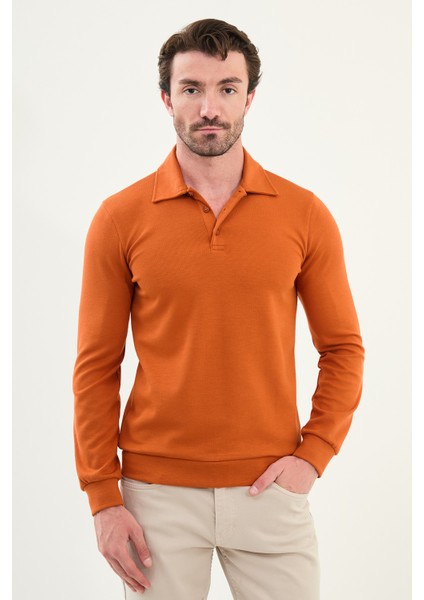 Çizgili Slim Fit Polo Yaka Uzun Kollu Pamuk Erkek T-Shirt