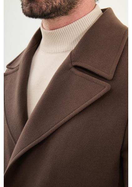 Düz Slim Fit Torba Cep Geniş Yaka Kruvaze Uzun Kaşe Erkek Kaban fiyatları