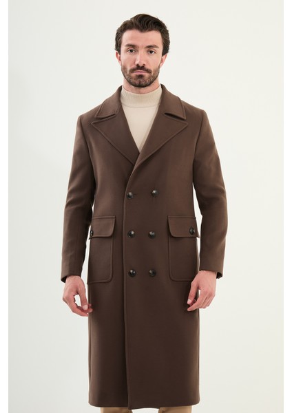 Düz Slim Fit Torba Cep Geniş Yaka Kruvaze Uzun Kaşe Erkek Kaban fırsatları