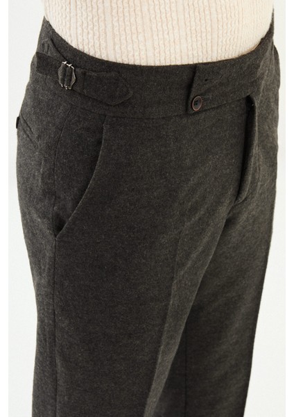 Dokulu Slim Fit Kemerli Yün Erkek Pantolon fiyatları