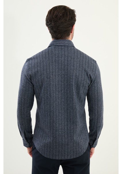 Çizgili Slim Fit Uzun Kollu Oduncu Yün Erkek Gömlek modelleri