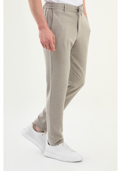 Çizgili Super Slim Fit Beli Lastikli Ipli Pamuk Erkek Pantolon modelleri