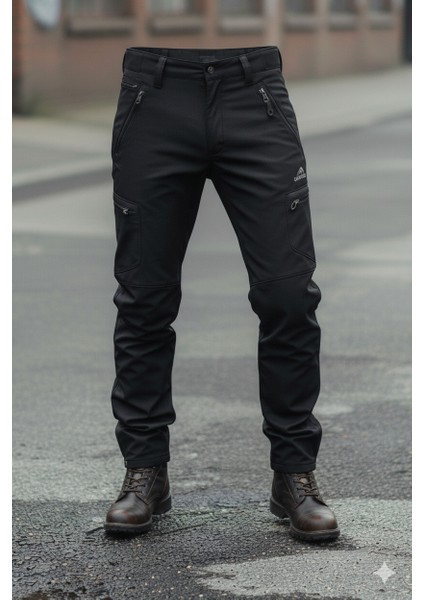 Paça Fermuarlı Siyah Softshell Su İtici Rüzgar Geçirmez Outdoor Kışlık Pantolon modelleri