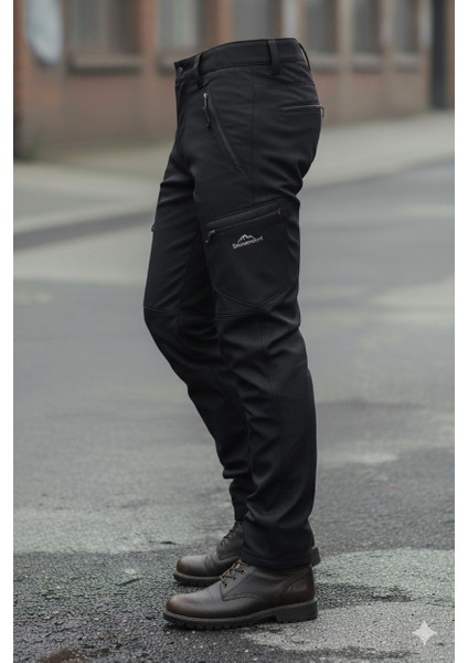Paça Fermuarlı Siyah Softshell Su İtici Rüzgar Geçirmez Outdoor Kışlık Pantolon indirimleri