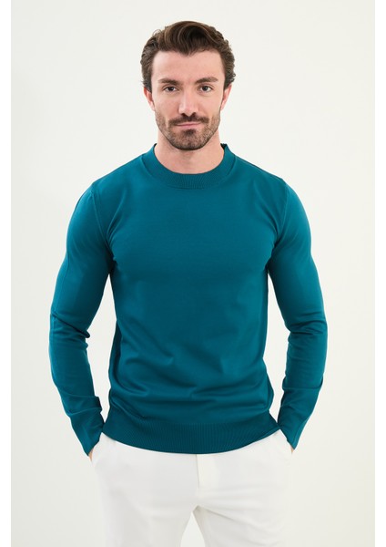 Düz Slim Fit Bisiklet Yaka Basic Erkek Triko Kazak