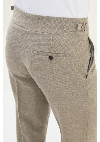 Kareli Slim Fit Beli Tokalı Yün Erkek Pantolon fırsatları