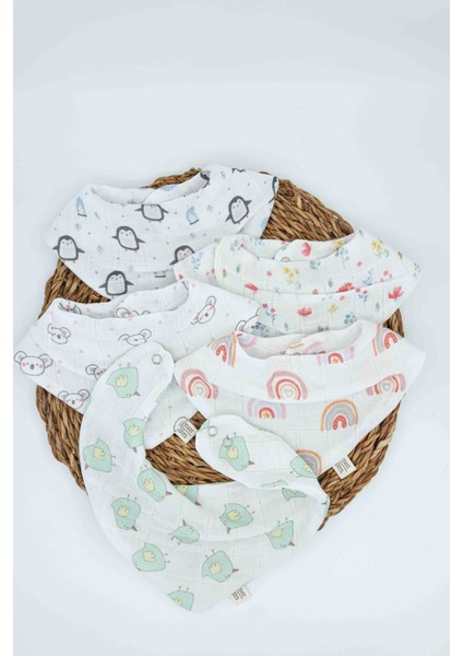 5'li Yumuşacık %100 Pamuk Müslin Bebek Salya Mama Önlüğü 0-18 Ay