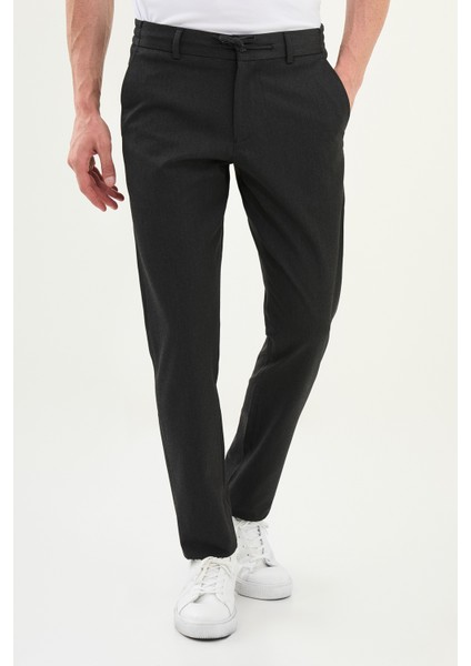 Düz Super Slim Fit Beli Lastikli Ipli Yün Erkek Pantolon
