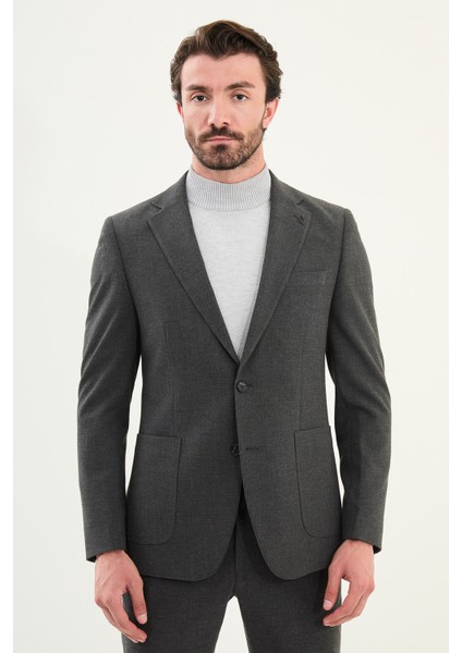 Çizgili Slim Fit Torba Cep Mono Yaka Erkek Ceket