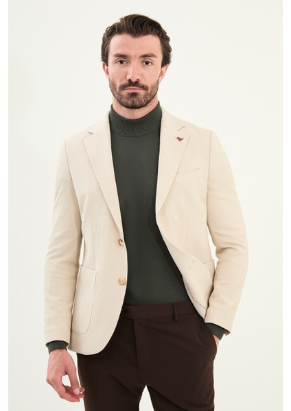 Çizgili Slim Fit Torba Cep Mono Yaka Erkek Ceket