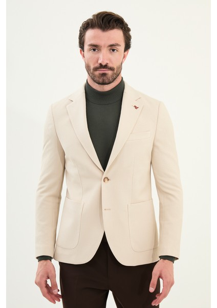 Çizgili Slim Fit Torba Cep Mono Yaka Erkek Ceket fırsatları