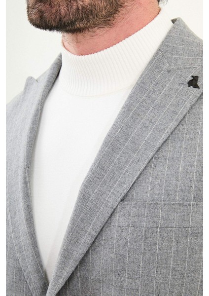 Çizgili Slim Fit Torba Cep Geniş Yaka Yün Erkek Ceket fiyatları