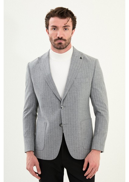 Çizgili Slim Fit Torba Cep Geniş Yaka Yün Erkek Ceket fırsatları