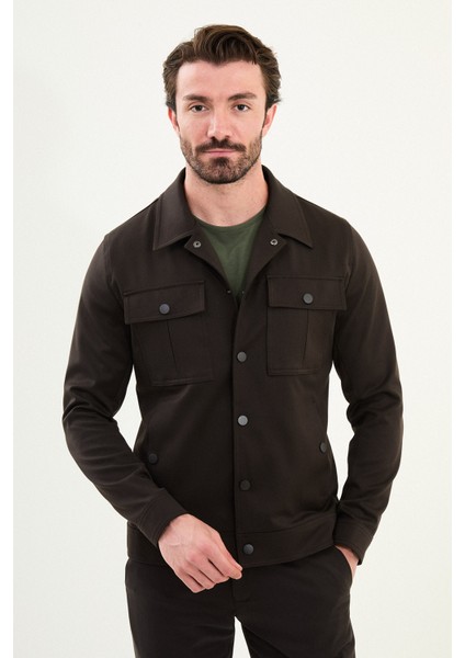 Düz Slim Fit Gömlek Yaka Erkek Mont