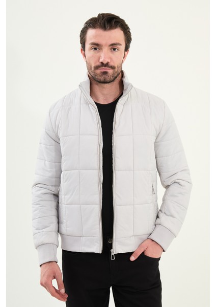 Kapitone Slim Fit Hakim Yaka Şişme Erkek Mont