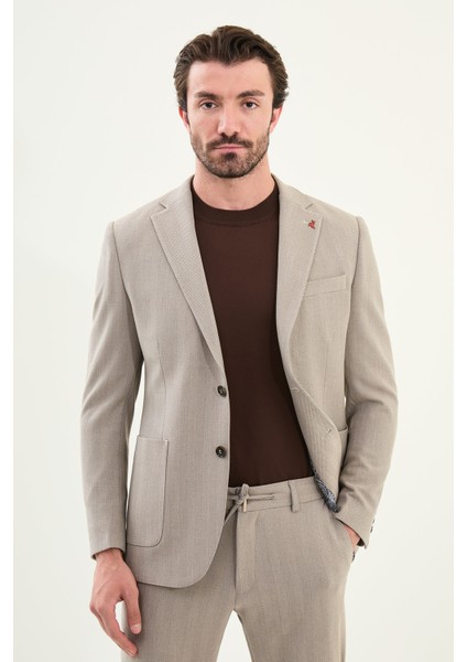 Desenli Slim Fit Torba Cep Mono Yaka Erkek Takım Elbise