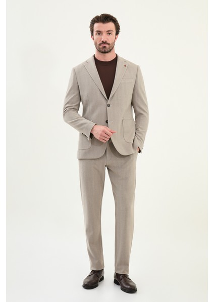 Desenli Slim Fit Torba Cep Mono Yaka Erkek Takım Elbise modelleri