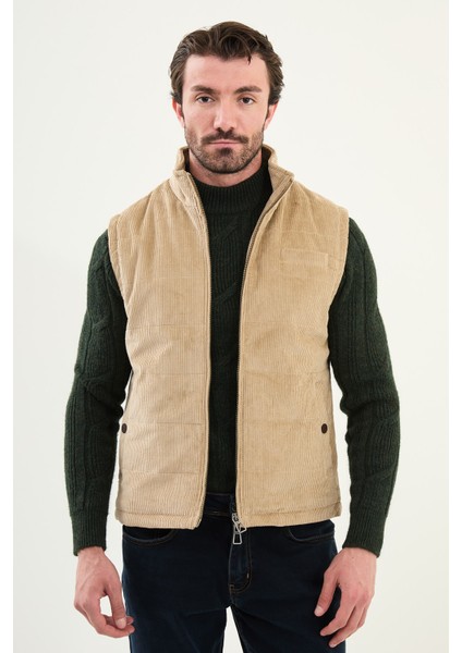 Düz Slim Fit Dik Yaka Kadife Erkek Yelek