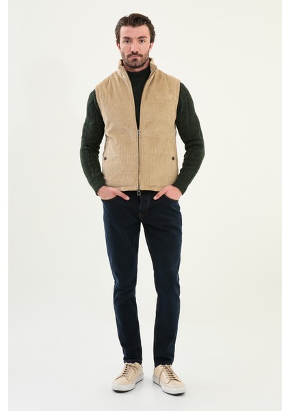 Düz Slim Fit Dik Yaka Kadife Erkek Yelek modelleri