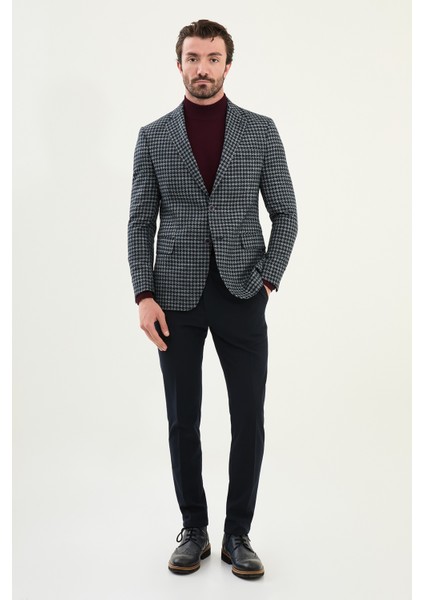 Kazayağı Desen Slim Fit Mono Yaka Yün Erkek Ceket modelleri