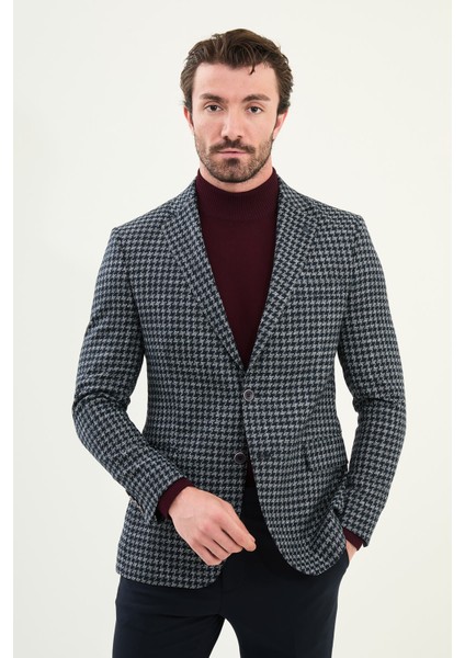 Kazayağı Desen Slim Fit Mono Yaka Yün Erkek Ceket fırsatları