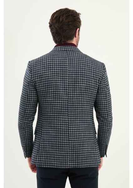 Kazayağı Desen Slim Fit Mono Yaka Yün Erkek Ceket indirimleri