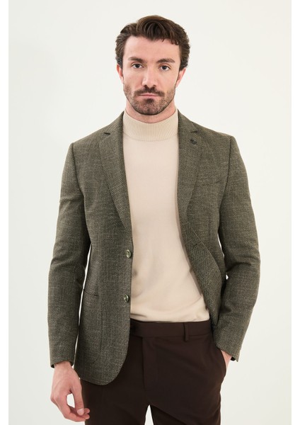 Kırçıllı Slim Fit Torba Cep Mono Yaka Erkek Ceket