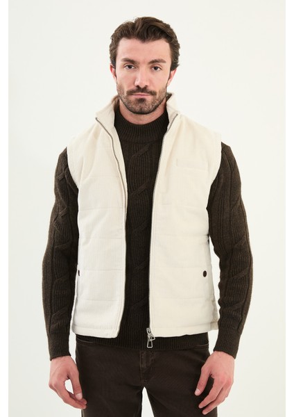 Düz Slim Fit Dik Yaka Kadife Erkek Yelek