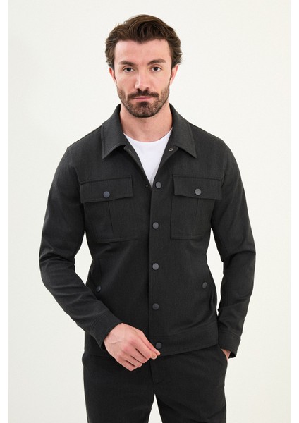 Düz Slim Fit Gömlek Yaka Erkek Mont