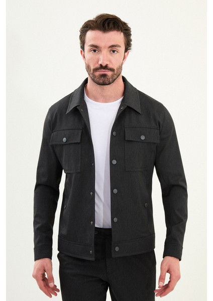 Düz Slim Fit Gömlek Yaka Erkek Mont fırsatları