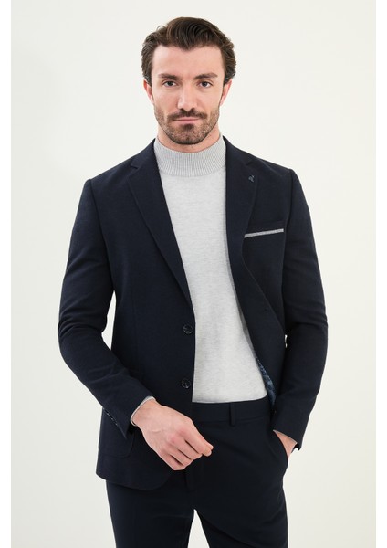 Düz Slim Fit Torba Cep Detaylı Mono Yaka Yün Erkek Ceket