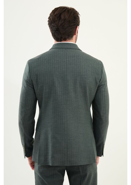 Çizgili Slim Fit Geniş Yaka Kruvaze Yün Erkek Takım Elbise indirimleri