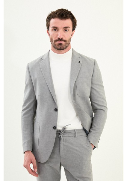Düz Slim Fit Torba Cep Beli Lastikli Ipli Yün Erkek Takım Elbise