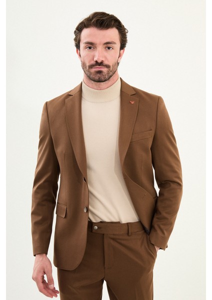 Düz Slim Fit Mono Yaka Klasik Yün Erkek Takım Elbise