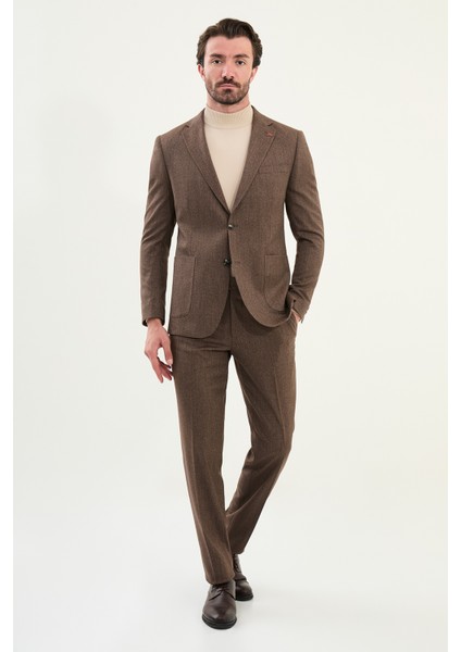 Kırçıllı Slim Fit Torba Cep Mono Yaka Yün Erkek Takım Elbise modelleri