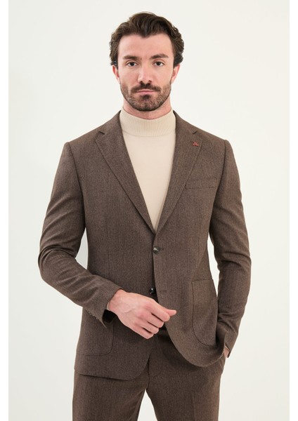 Kırçıllı Slim Fit Torba Cep Mono Yaka Yün Erkek Takım Elbise fırsatları
