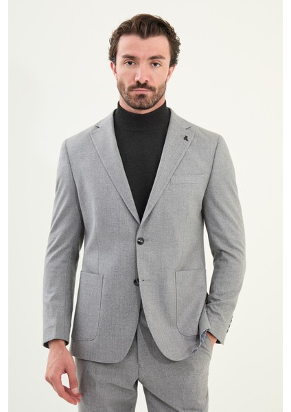 Kırçıllı Slim Fit Torba Cep Mono Yaka Yün Erkek Takım Elbise