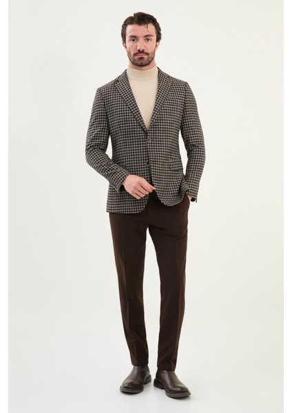 Kazayağı Desen Slim Fit Mono Yaka Yün Erkek Ceket modelleri
