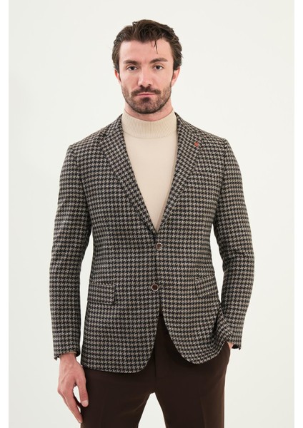 Kazayağı Desen Slim Fit Mono Yaka Yün Erkek Ceket fırsatları