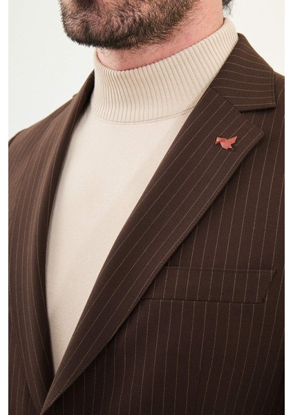 Çizgili Slim Fit Mono Yaka Ipli Yün Erkek Takım Elbise fiyatları