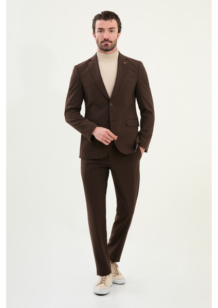 Çizgili Slim Fit Mono Yaka Ipli Yün Erkek Takım Elbise modelleri