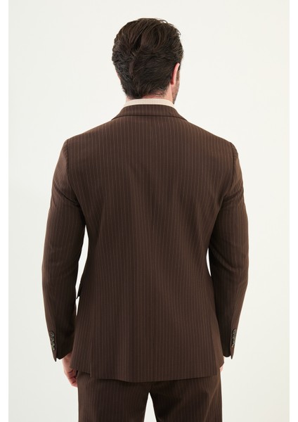 Çizgili Slim Fit Mono Yaka Ipli Yün Erkek Takım Elbise indirimleri