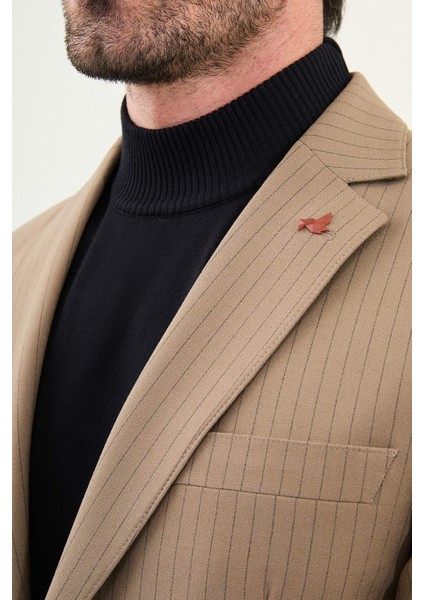 Çizgili Slim Fit Mono Yaka Ipli Yün Erkek Takım Elbise fiyatları