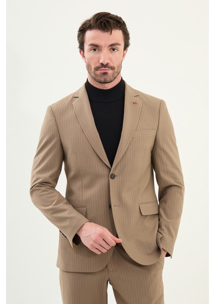 Çizgili Slim Fit Mono Yaka Ipli Yün Erkek Takım Elbise fırsatları