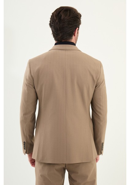 Çizgili Slim Fit Mono Yaka Ipli Yün Erkek Takım Elbise indirimleri