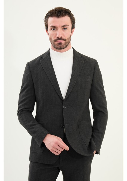 Desenli Slim Fit Torba Cep Mono Yaka Erkek Takım Elbise