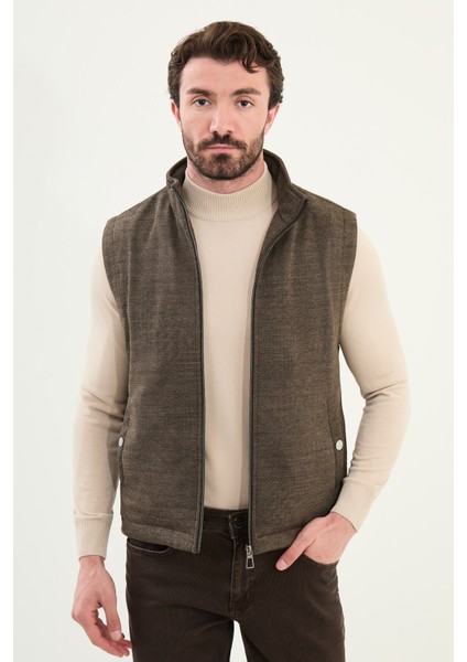 Kırçıllı Slim Fit Dik Yaka Erkek Yelek