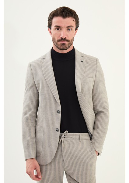 Çizgili Slim Fit Torba Cep Mono Yaka Erkek Ceket